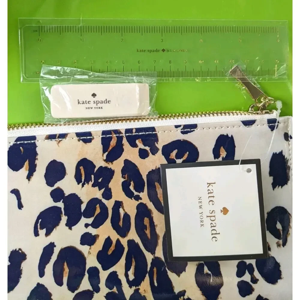 KATE SPADE New York LEOPARD Cheetah Pencil Pouch Eraser Ruler New *READ*